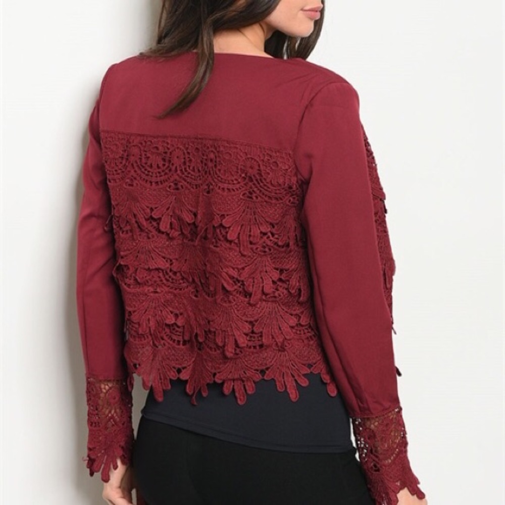 Burgundy Plum Crochet Blazer - Picture 3 of 6